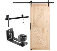 VEVOR Kit de porte de grange et de quincaillerie, 91,4 x 213,4 cm, porte coulissante en bois, lisse et silencieuse, kit de porte de grange avec guide au sol 8 en 1 et poignée de porte, dalle en bois