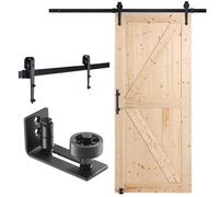 VEVOR Kit de porte de grange et de quincaillerie, 914,4 x 2133,6 mm, porte de grange coulissante en bois, silencieuse, avec guide au sol 8 en 1 et poignée de porte, dalle lambrissée en bois d'épicéa