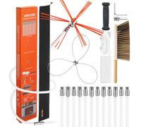 VEVOR Kit de Ramonage 12 m Ramonage Cheminée Brosse Extensible Outil de Nettoyage Foyer pour Cheminées Carrées Rectangulaires Arquées, avec Double Tête de Brosse, Tiges Nylon, Lunettes de Protection