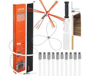 VEVOR Kit de Ramonage 9 m Brosse de Cheminée Extensible, avec Double Tête de Brosse, Tiges en Nylon, Lunettes de Protection, Outils de Nettoyage Foyer pour Cheminées Carrées, Rectangulaires, Arquées