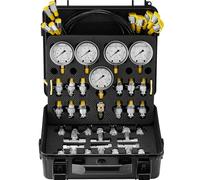 VEVOR Kit de Test de Pression Hydraulique 10/100/250/400/600 bar 5 Manomètres 13 Raccords Essai 14 Connecteurs T 5 Tuyaux Test Kit Jauge Hydraulique Mallette pour Machines Construction Excavatrice