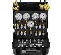 VEVOR Kit de Test de Pression Hydraulique, 10/100/250/400/600 bars, 5 Manomètres, 13 Raccords, 14 Connecteurs en T, 5 Tuyaux, Jauge avec Étui de Transport pour Excavatrices Machines de Construction