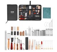 VEVOR Kit de travail du cuir, 59 pièces, outils d'artisanat du cuir avec sac de rangement en toile, pour gravure, poinçonnage, couture, estampage, découpe, pour débutants, bricoleurs et professionnels