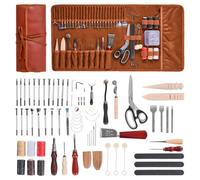 VEVOR Kit de travail du cuir, 72 pièces, outils d'artisanat du cuir avec sac de rangement portable, pour gravure, poinçonnage, couture, estampage, ponçage, pour débutants, bricoleurs et professionnels