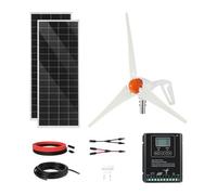 VEVOR Kit d'Énergie Éolienne et Solaire 12 V 400 W, 2 Panneaux Solaires Monocristallins 100 W, avec Éolienne 200 W, Contrôleur de Système Hybride MPPT pour Hors Réseau, Camping-car, Bateau, Maison