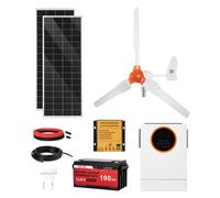 VEVOR Kit d'Énergie Éolienne et Solaire 12 V 600 W, 2 Panneaux Monocristallins 100 W, Éolienne 400 W, Batterie LiFePO₄ 12,8 V 100 Ah, Onduleur Solaire Hybride 1000 W pour Camping-car, Bateau, Maison