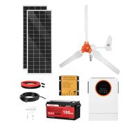 VEVOR Kit d'énergie éolienne et solaire 12 V 600 W, 2 panneaux monocristallins 100W, éolienne 400W, batterie LiFePO₄ 12,8 V 100 Ah et onduleur solaire hybride 1000W pour camping-car, bateau, maison