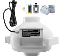 VEVOR Kit Ventilateur d'Atténuation de Radon, 98-114 mm, Ventilateur de Conduit en Ligne Étanche Silencieux 190 CFM avec 2 Coupleurs, Indicateur de Pression, pour Ventilation Intérieure et Extérieure