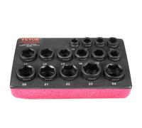 VEVOR Kit Douilles à Chocs Ultra-courtes 3/8", Métrique 10-24 mm, Kit pour liquet 15PCs, en Acier Allié Cr-Mo, 6 Pans, Marquages de Taille Faciles à Lire, pour la Réparation Automobile