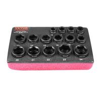 VEVOR Kit Douilles à Chocs Ultra-courtes 3/8", Métrique 10-24 mm, Kit pour liquet 15PCs, en Acier Allié Cr-Mo, 6 Pans, Marquages de Taille Faciles à Lire, pour la Réparation Automobile