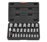 VEVOR Kit Extracteur de Vis Cassée 27PCs, Outils d'Extraction de Boulons Endommagés, pour Réparation Domicile Atelier, à Tête Hexagonale et Cannelures Multiples, avec Adaptateurs et Coffret Noir