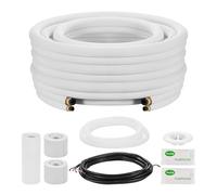 VEVOR Kit Liaison Frigorifique Tuyau en Cuivre Mini-split 6,4 mm 12,7 mm Diamètre Extérieur, 15,2 m Longueur, Bobine Isolée en PE Blanc Épais 9,5 mm avec Écrous, Raccords, pour Mini Climatiseurs Split