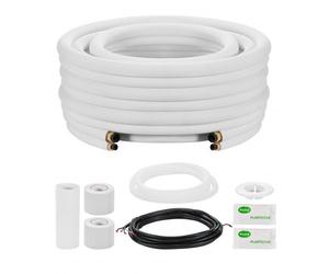 VEVOR Kit Liaison Frigorifique Tuyau en Cuivre Mini-split 9,5 mm 15,9 mm Diamètre Extérieur, 7,6 m Longueur, Bobine Isolée en PE Blanc Épais 9,5 mm avec Écrous, Raccords, pour Mini Climatiseurs Split
