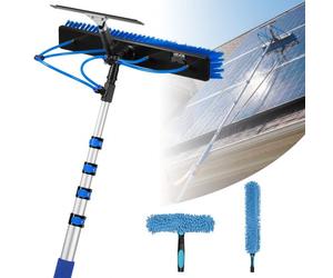VEVOR Kit Nettoyage pour Panneaux Solaires 4,6 m Brosse Télescopique Nettoyage Passage Eau Perche Alliage Alu pour Panneaux Solaires Toit, avec Tête Brosse Rotative 180°, Raclette, Distributeur Savon