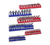 VEVOR Kit Organisateurs Douilles Magnétiques, 6 Plateaux de Douilles Métriques SAE 1/4'', 3/8'', 1/2'', Étiquettes Transparentes, Capacité 143 Douilles Standard Profondes Non Incluses, Bleu & Rouge
