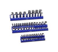 VEVOR Kit Organisateurs Douilles Magnétiques, Lot de 3, Plateaux de Douilles Métriques 1/4'', 3/8'', 1/2'', Étiquettes Transparentes, Capacité 75 Douilles Standard et Profondes Non Incluses, Bleu