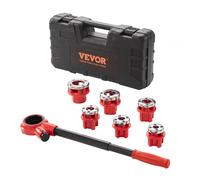 VEVOR Kit de Filetage de Tuyau à Cliquet 1/4" NPT-1-1/4 NPT Coffret Filières de Plombier Manuel Portable 6 Matrices NPT Mallette de Rangement pour Plomberie Tuyaux en Aluminium Galvanisé Fer Cuivre