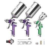 VEVOR Kit Pistolet Pulvérisateur à Peinture Pneumatique par Gravité, Lot de 3, avec 3 Buses 1,0 mm 1,4 mm 1,8 mm, Pistolet Professionnel à Peinture Automobile à Air Comprimé, pour Meubles, Voitures