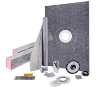 VEVOR Kit receveur de douche 965x1524 mm seuil de douche étanche avec drain central PVC, grille acier inoxydable 10 cm, 2 bordures de douche et truelle découpables, bac de douche pour salle de bain