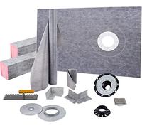 VEVOR Kit receveur de douche 965x1524 mm seuil de douche étanche avec drain décalée ABS, grille acier inoxydable 10 cm, 2 bordures de douche et truelle découpables, bac de douche pour salle de bain