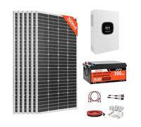 VEVOR Kit Solaire Complet Hors Réseau 1200 W 24 V 6 Panneaux Solaires Monocristallins 200 W, Batterie LiFePO₄ 25,6 V 300 Ah, Onduleur Hybride 24 V 3600 W, Haut Rendement, pour Maison, Hangar, Ferme