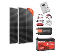 VEVOR Kit Solaire Complet Hors Réseau 400 W 12 V 2 Panneaux Solaires Monocristallins 200 W, Batterie LiFePO₄ 12,8 V 100 Ah, Contrôleur de Charge MPPT 40 A, Onduleur 1000 W, pour Camping-car, Maison