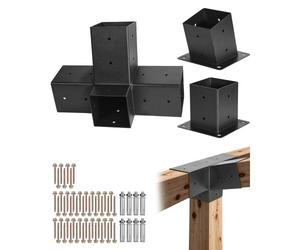 VEVOR Kit Support de Pergola, Lot de 3, Support de Poteau Bois 92x92 mm, Supports d'Angle 4 Voies, avec Base de Poteau, Base Murale, pour Poutres Bois Standard Toit Incliné, Banquet Fête en Plein Air
