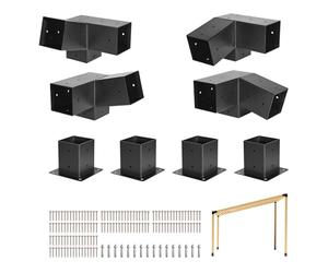 VEVOR Kit Support de Pergola, Lot de 8, Support de Poteau Bois 92x92 mm, Supports d'angle à 3 Voies, avec 4 Bases de Poteaux, pour Poutres Bois Standard à Toit Incliné, Banquet de Fête en Plein Air
