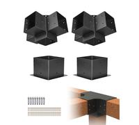VEVOR Kit Supports de Pergola, Lot de 4, Support de Poteau Bois 142x142 mm, 2 Supports d'Angle 4 Voies, 2 Bases de Poteaux, Acier au Carbone, pour Poutres Bois Standard, Banquet de Fête en Plein Air