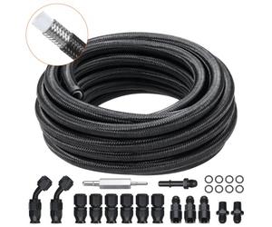 VEVOR Kit Tuyau d'Essence 6AN Durite Essence Ø 12 mm Longueur 7,62 m Tressée en PTFE et Inox Conduite de Carburant Gasoil avec 15 Adaptateurs Raccords Pivotants pour Moteur Voitures Motos Tracteurs