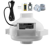 VEVOR Kit Ventilateur d'Atténuation de Radon, 98-114 mm, Ventilateur de Conduit en Ligne Étanche Silencieux 190 CFM avec 2 Coupleurs, Indicateur de Pression, pour Ventilation Intérieure et Extérieure