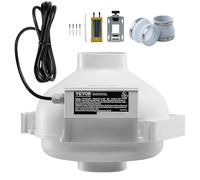 VEVOR Kit Ventilateur d'Atténuation de Radon, 98-114 mm, Ventilateur de Conduit en Ligne Étanche Silencieux 190 CFM avec 2 Coupleurs, Indicateur de Pression, pour Ventilation Intérieure et Extérieure