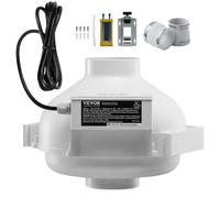 VEVOR Kit Ventilateur d'Atténuation de Radon, 98-89 mm, Ventilateur de Conduit en Ligne Étanche Silencieux 260 CFM avec 2 Coupleurs, Indicateur de Pression, pour Ventilation Intérieure et Extérieure
