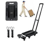 VEVOR Diable Pliant 6 Roues, Chariot à Bagages Pliable, Capacité de Charge 226,8 kg, 2 Cordes Élastiques, Base Extensible, Chariot Utilitaire pour Déménagement, Manutention, à l'Aéroport, Bureau, Noir
