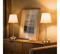 VEVOR Lampe de table sans fil, 2 pcs, petite lampe de bureau, batterie rechargeable intégrée 5200 mAh, 3 niveaux luminosité, abat-jour en tissu, température couleur 2700-3000 K, pour chambre bar, doré