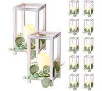 VEVOR Lanterne de mariage en bois – Lot de 12 bougies LED sans flamme couronnes artificielles blanc