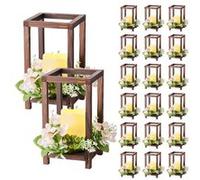VEVOR Lanterne de Mariage en Bois, Lot de 20, Lanterne Décorative avec Bougies LED sans Flamme, Couronnes de Fleurs Artificielles, pour Centre de Table de Mariage, Fête, Décoration Intérieur, Marron