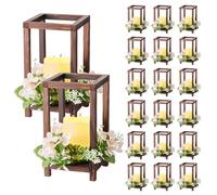 Lanterne de Mariage Bois Décorative Avec Bougies LED Couronnes Fleur Marron 12PCS