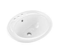 VEVOR Lavabo de salle de bain semi-encastré, vasque ovale en céramique blanche de 485 x 425 mm avec trop-plein et 3 trous de robinet, évier moderne à encastrer, pour petits espaces, maison et hôtel