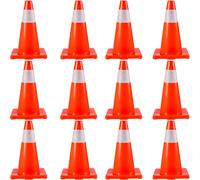 VEVOR Cônes de sécurité routière 12 PCS Cônes de stationnement en PVC 45,7 cm avec 1 colliers réfléchissants 28 x 28 cm Base en PVC rouge pour les chantiers de construction de routes d'avertissement p