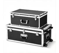 VEVOR Lot de 2 Caisses de Transport, Coffre de Rangement à Roulettes avec 3 Poignées Métalliques, Valises pour Décoration de Bureau, Voyage, Déménagement, Cadenas à Combinaison, Cadre en Métal, Noires