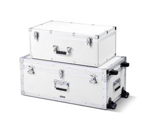 VEVOR Lot de 2 Caisses de Transport, Coffre de Rangement à Roulettes avec 3 Poignées Métalliques, Valises pour Voyage, Stockage, Décoration de Maison, Cadre en Métal, Cadenas à Combinaison, Blanches