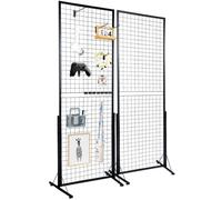 VEVOR Lot de 2 Grilles d'Exposition sur Pieds 617x1716 mm Panneau d'Affichage Pliable en Acier Noir avec Crochets
