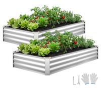 VEVOR - Lot de 2 jardinières surélevées en métal 180 x 90 x 30 cm, jardinières rectangulaires, ensemble de bacs à fleurs pour l'extérieur, potager avec gants, jardinière sans fond, bacs à fleurs et po