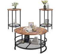 VEVOR Lot de 3 Tables de Salon 1 Table Basse Ronde 80 cm avec 2 Tables d'Appoint