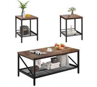 VEVOR Lot de 3 Tables de Salon, Table Basse Industrielle de 105 x 60 x 46 cm avec 2 Bouts de Canapé Carrées de 45 x 45 x 56,5 cm, avec Pieds en Métal, Meuble pour Bureau, Salon et Appartement