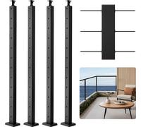 VEVOR Lot de 4 poteaux de garde-corps pour câbles, 106,7x3x5cm poteaux de garde-corps de plafond avec trous horizontaux & pré-percés, SUS304, avec support horizontal & courbé, noir, 4JZLGZXHS106REP670