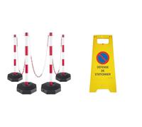 VEVOR Lot de 4 poteaux en Plastique avec chaîne de 9,8 m et 8 Crochets en S - Blanc & AUA SIGNALETIQUE - Chevalet de signalisation défense de stationner - Poids 1KG en Plastique Jaune