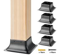 VEVOR Lot de 4 Support de Poteau Bois 4''x4'' 102x102 mm Base de Poteau Interne 91,4x91,4 mm en Acier au Carbone pour Ancrage de Poteau Bois Standard de Rambarde, Main Courante de Terrasse, Porche