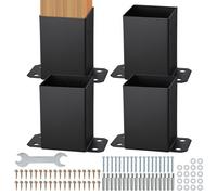 VEVOR Lot de 4 Support de Poteau Bois 4''x4'' 102x102 mm Base de Poteaux Interne 91x91 mm Acier au Carbone Revêtement en Poudre Ancrage de Poteau pour Support Garde-corps Terrasse, Pavillon, Noir Mat